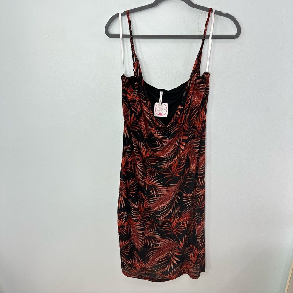 d.n.a. Couture Size 3X Black & Rust Tropical Spaghetti Strap Lined Dress NWT
